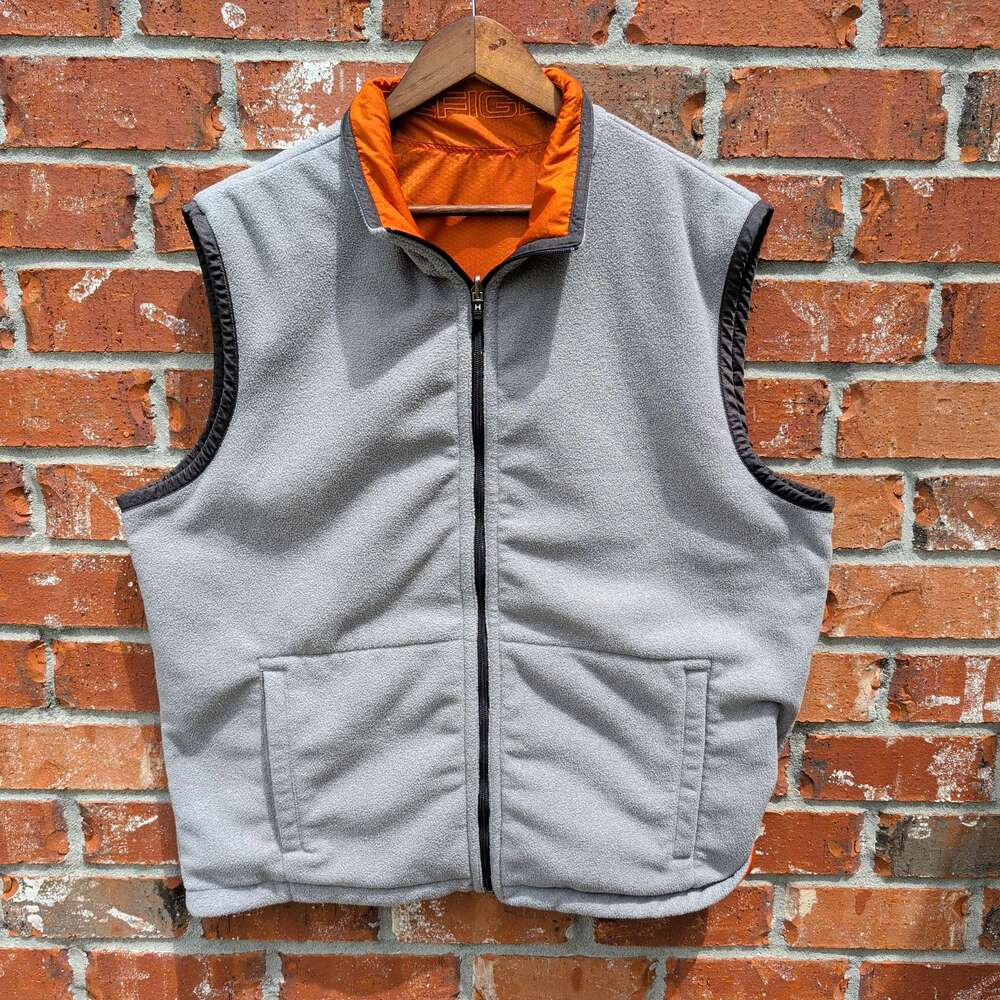 Tommy Hilfiger Reversible Vest Mens Orange Grey Fleece Nylon Puffer Zip